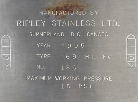 4,000 usg ripley stainless cone fermentation tank