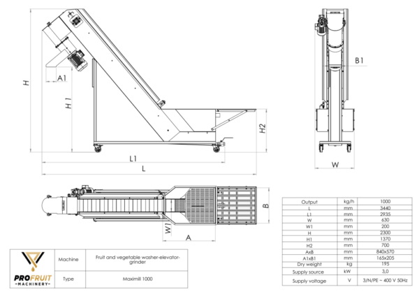 profruit fruit and vegetable washer elevator mill maximill 1000