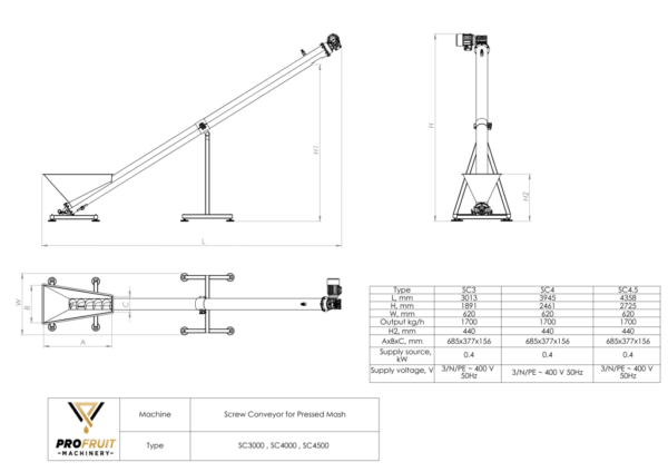 profruit screw conveyor for pressed mash